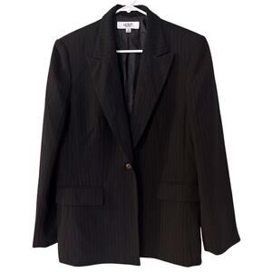 Le Suit Women’s Black Pinstripe Blazer Size 14 w/ Button Front Career Business